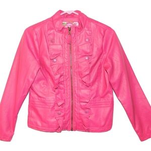 DOLLHOUSE HOT PINK FAUX LEATHER RUFFLE JACKET SIZE 5/6